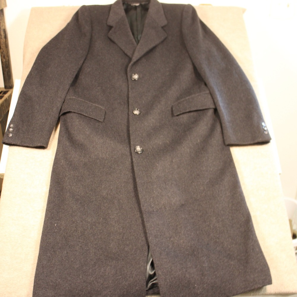 Puccini Mens Wool Cashmere Blend Overcoat Charcoal Grey Size 40 Long Trench Coat